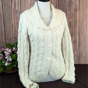 Vintage 80s Womens Popcorn Knit Cowl Neck Cardigan Angora & Lambs Wool Sweater
